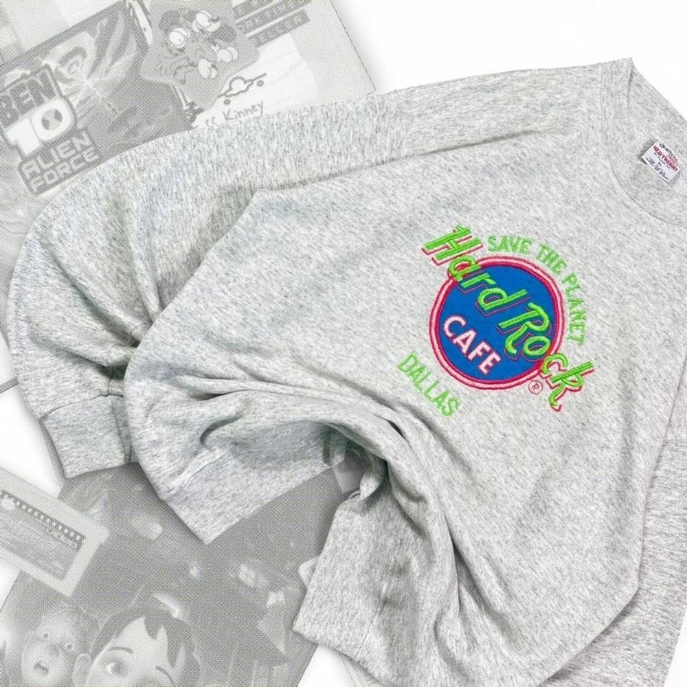 Vintage 90’s Gray Hard Rock Cafe Dallas Texas Graphic Pullover Sweatshirt